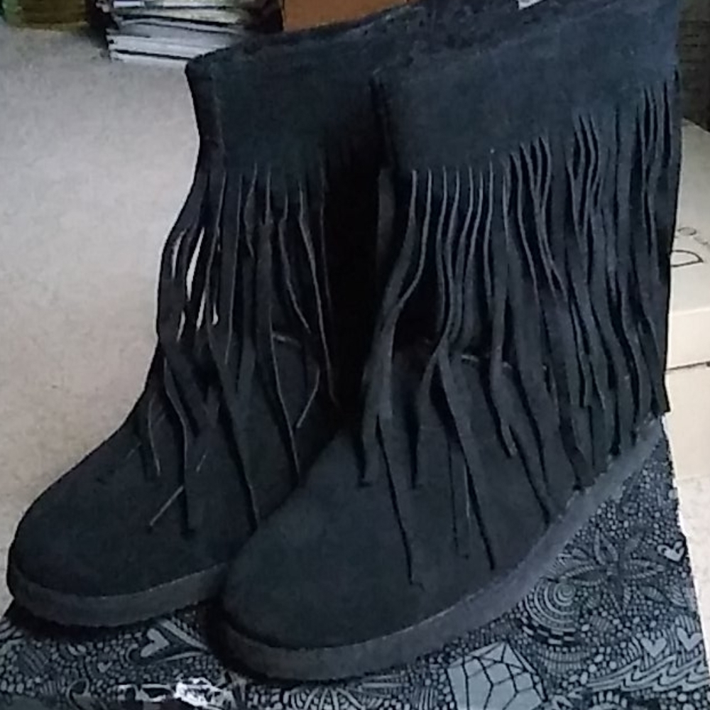 Suede Fringed Boho Bootie New with box
